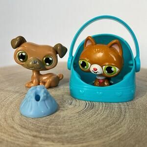 Littlest Pet Shop LPS Pug Dog & Cat Bobblehead Figures DecoPac 2007 Cake Topper